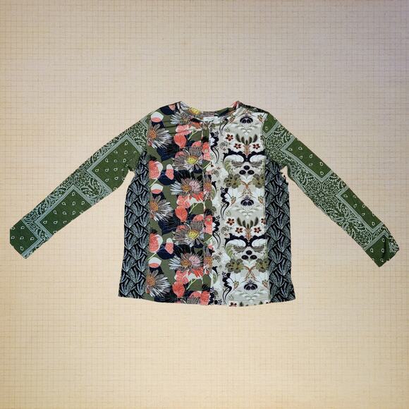 Tru Luxe, M | Boho Patch Design Flowy Button Down - Picture 1 of 4